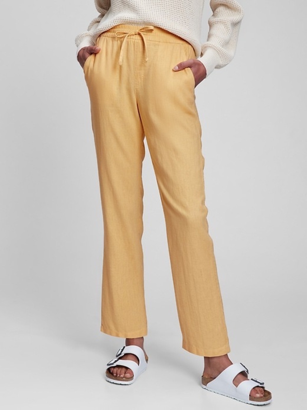 Gap Easy Linen Blend Pants French Almond Yellow Size Large